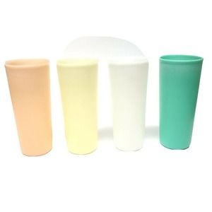 Lot of 4 Vintage Tupperware 16oz #107 Tumblers Pastel Colors Peach Yellow Green